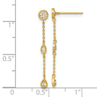 14k Polished Fancy CZ Post Dangle Earrings-YE2282