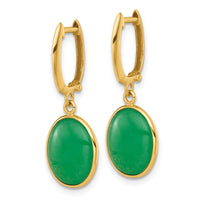 14K Polished Oval Jade Dangle Hinged Hoop Earrings-YE2284