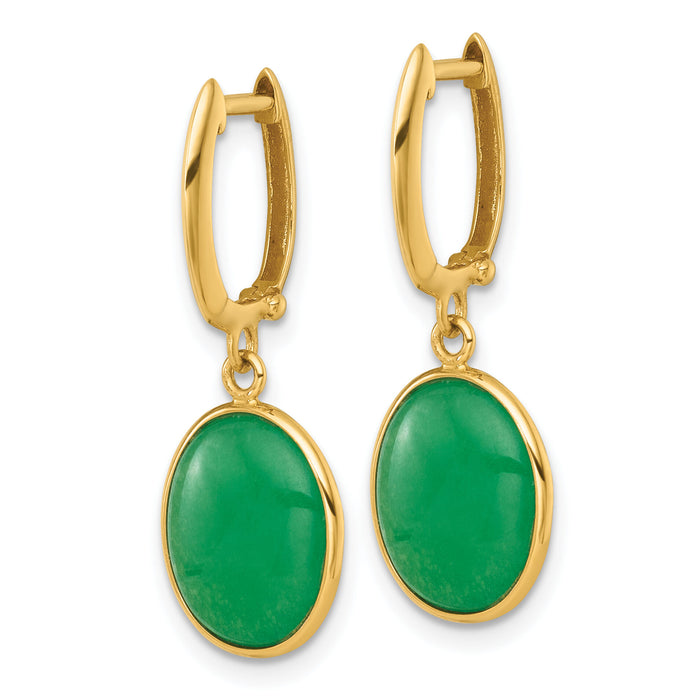 14K Polished Oval Jade Dangle Hinged Hoop Earrings-YE2284