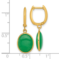 14K Polished Oval Jade Dangle Hinged Hoop Earrings-YE2284