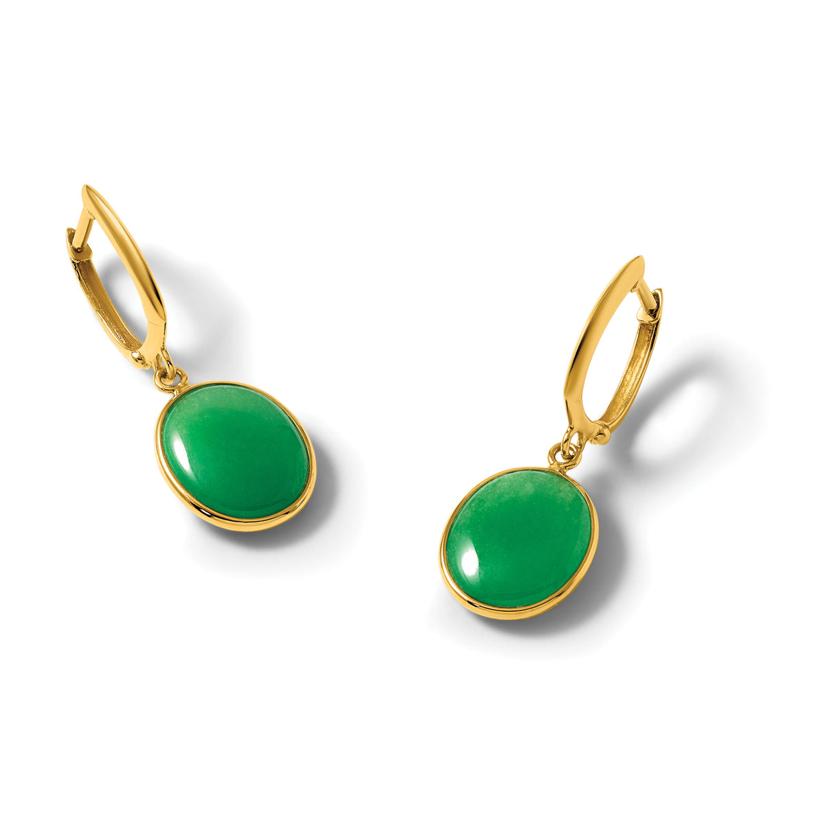 14K Polished Oval Jade Dangle Hinged Hoop Earrings-YE2284