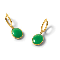 14K Polished Oval Jade Dangle Hinged Hoop Earrings-YE2284