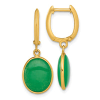 14K Polished Oval Jade Dangle Hinged Hoop Earrings-YE2284