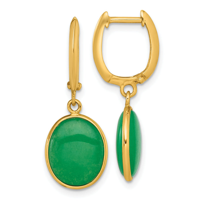14K Polished Oval Jade Dangle Hinged Hoop Earrings-YE2284