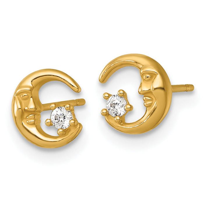 14k Polished CZ Moon Post Earrings-YE2288