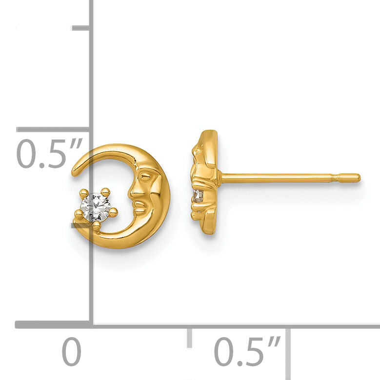 14k Polished CZ Moon Post Earrings-YE2288