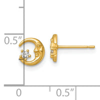 14k Polished CZ Moon Post Earrings-YE2288