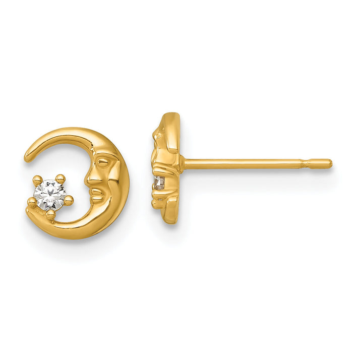 14k Polished CZ Moon Post Earrings-YE2288