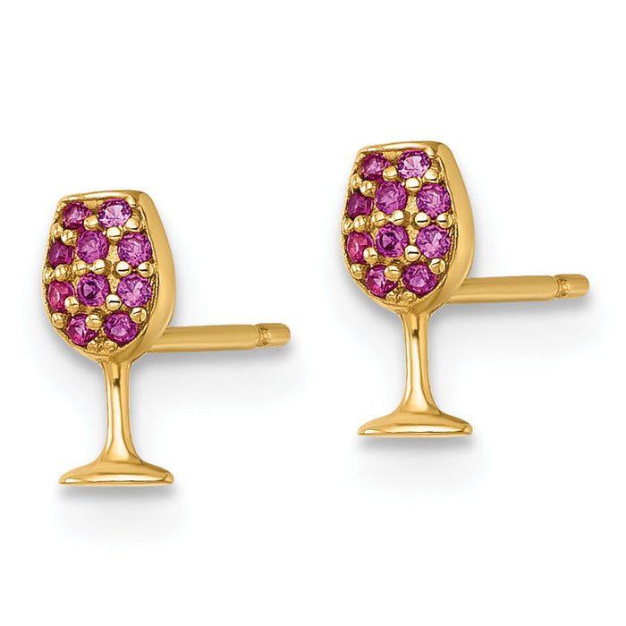 14k Polished Created Ruby Wine Glass Post Earrings-YE2291
