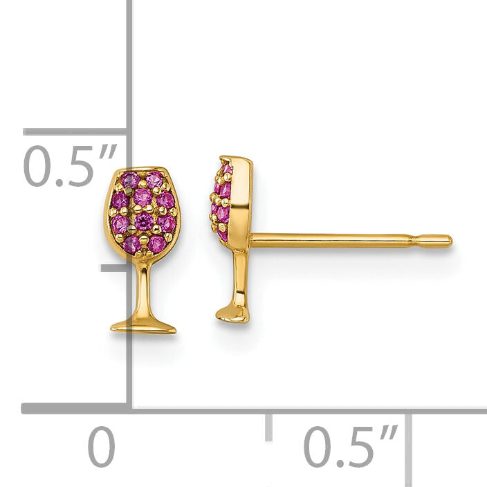 14k Polished Created Ruby Wine Glass Post Earrings-YE2291