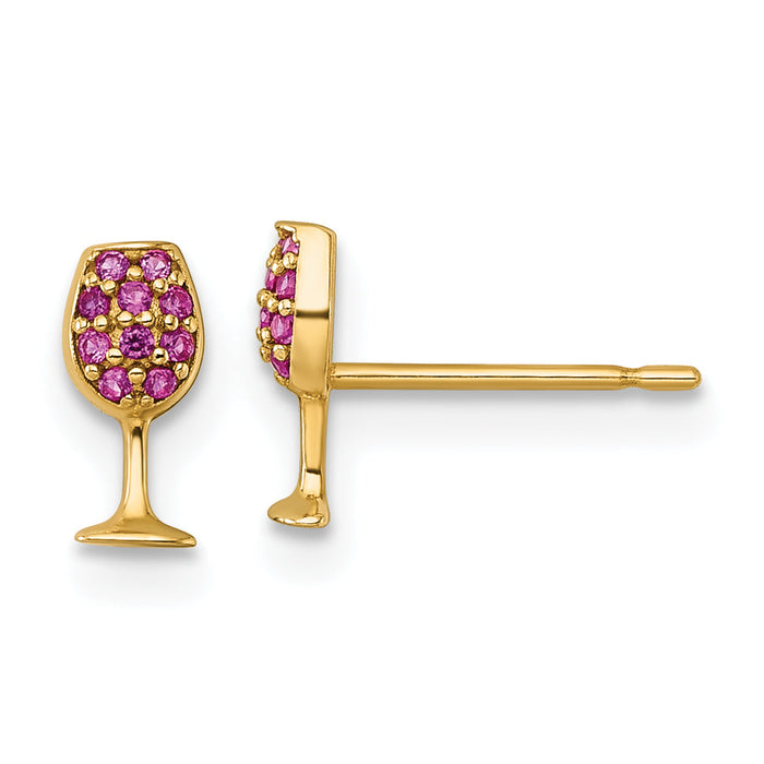 14k Polished Created Ruby Wine Glass Post Earrings-YE2291