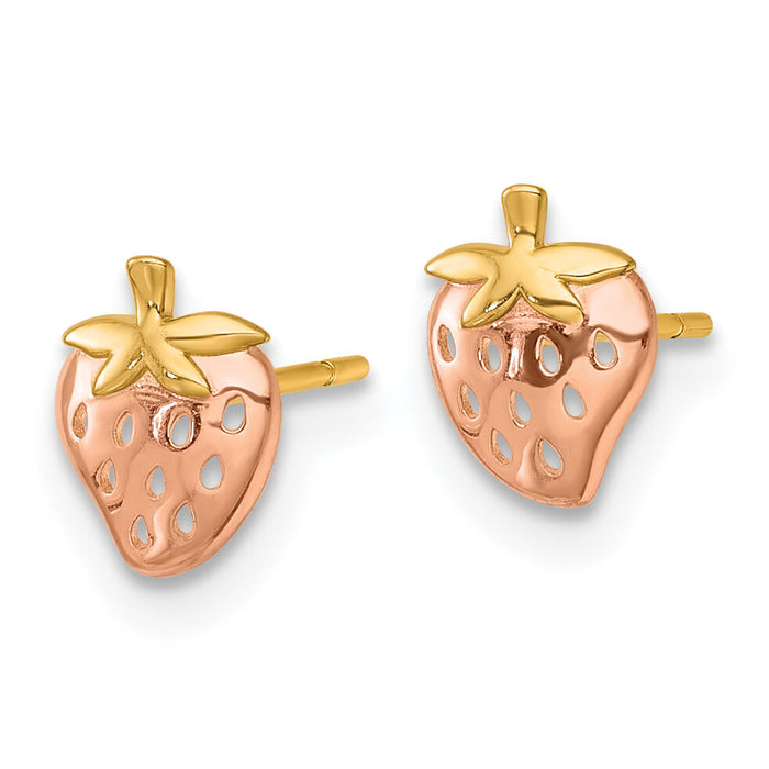 14k with Rose Rhodium Polished Strawberry Post Earrings-YE2292