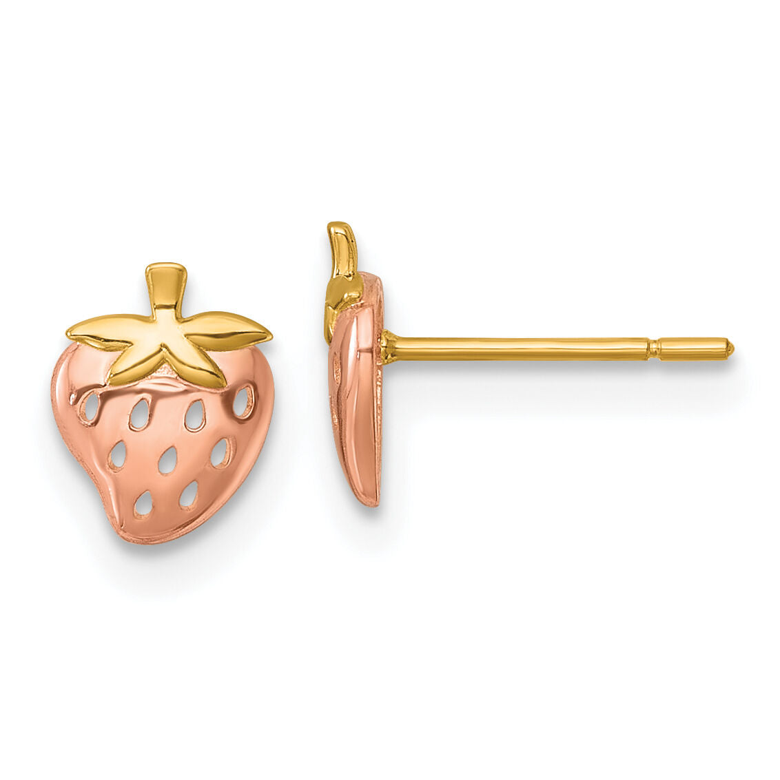14k with Rose Rhodium Polished Strawberry Post Earrings-YE2292