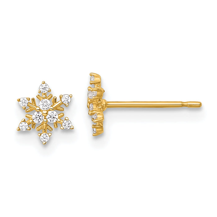 14k Polished CZ Snowflake Post Earrings-YE2293