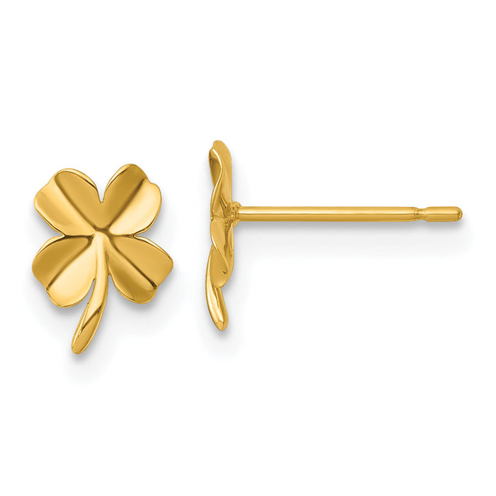 14k Polished Four Leaf Clover Post Earrings-YE2295