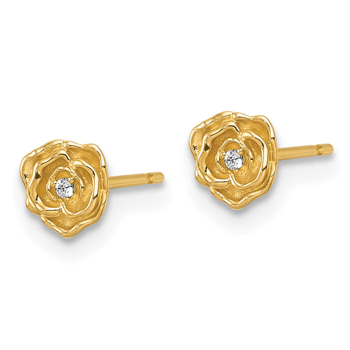 14k Polished CZ Rose Post Earrings-YE2296