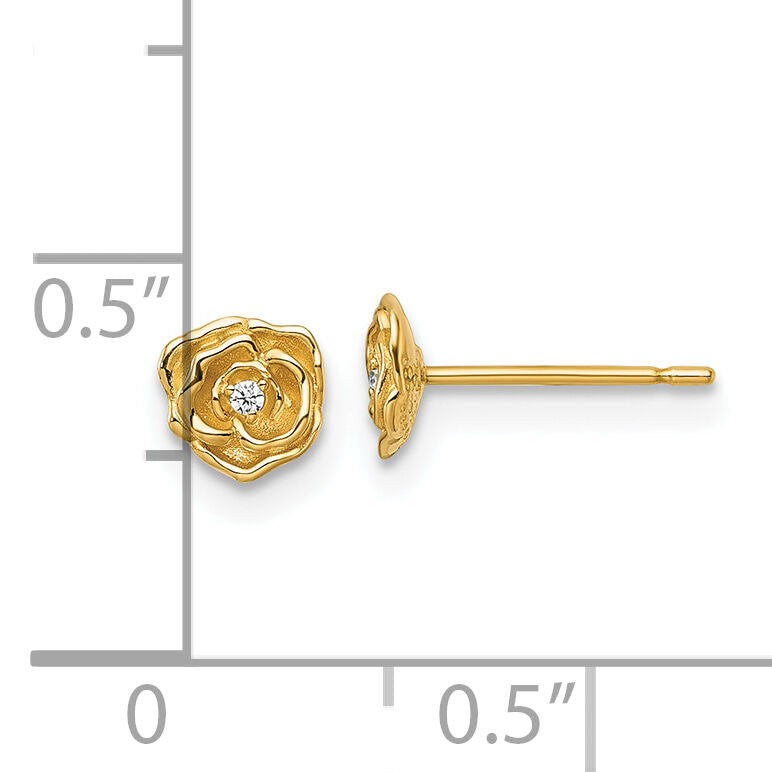 14k Polished CZ Rose Post Earrings-YE2296