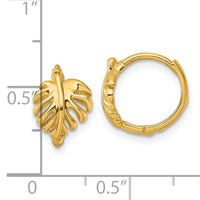 14k Polished Monstera Leaf Hinged Round Hoop Earrings-YE2298