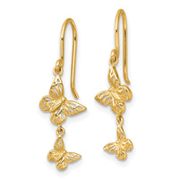 14k Polished Double Butterfly Moveable Dangle Shepherd Hook Earrings-YE2302