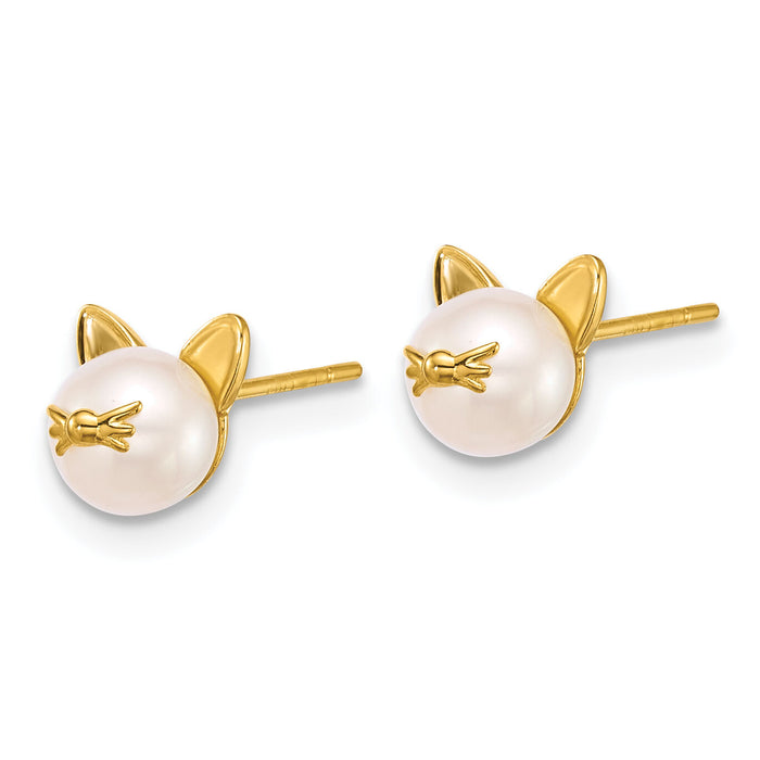 14k Polished Freshwater Cultured Pearl Cat Post Earrings-YE2303