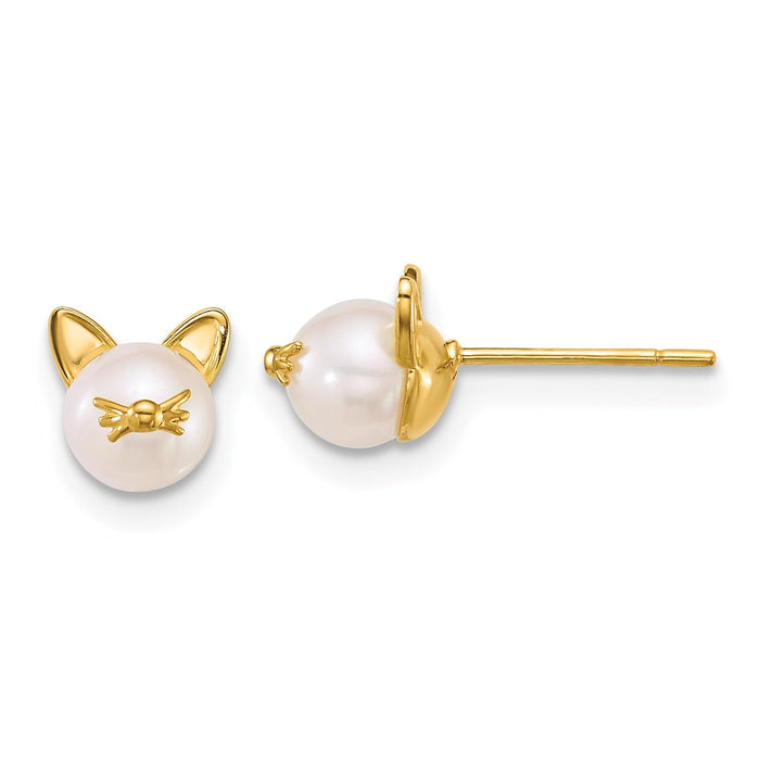 14k Polished Freshwater Cultured Pearl Cat Post Earrings-YE2303