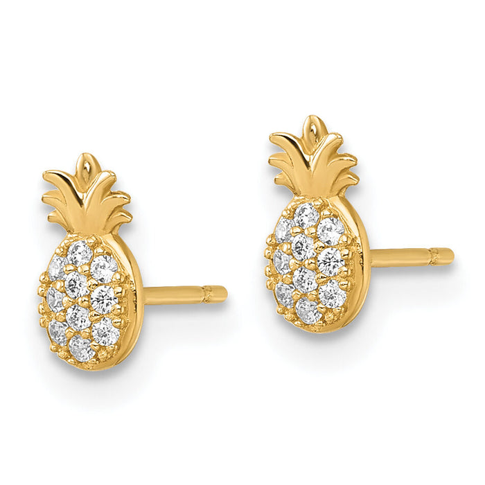 14k Polished CZ Pineapple Post Earrings-YE2305