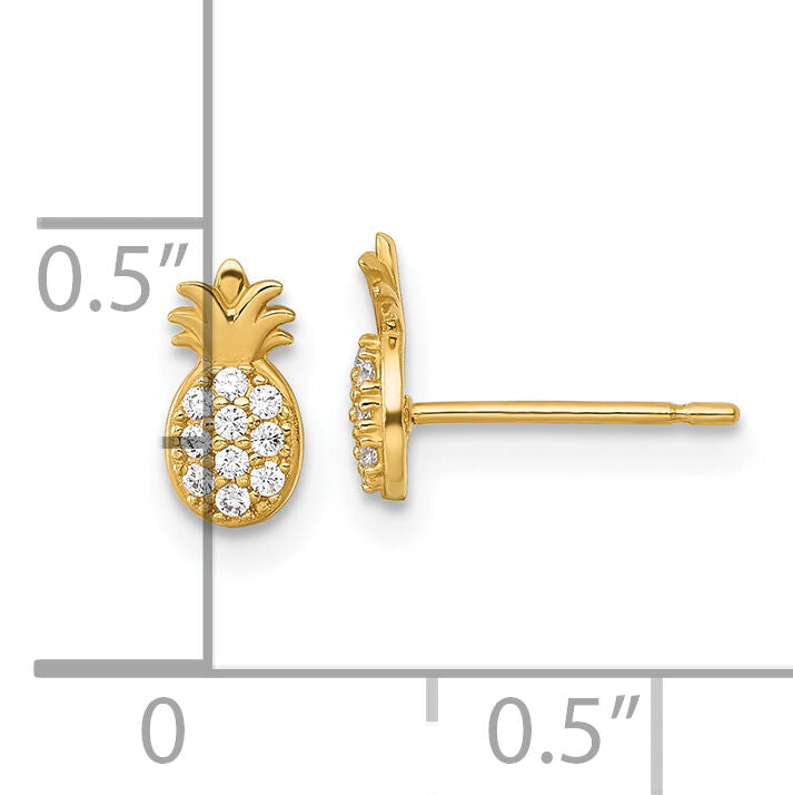 14k Polished CZ Pineapple Post Earrings-YE2305