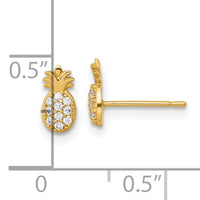 14k Polished CZ Pineapple Post Earrings-YE2305