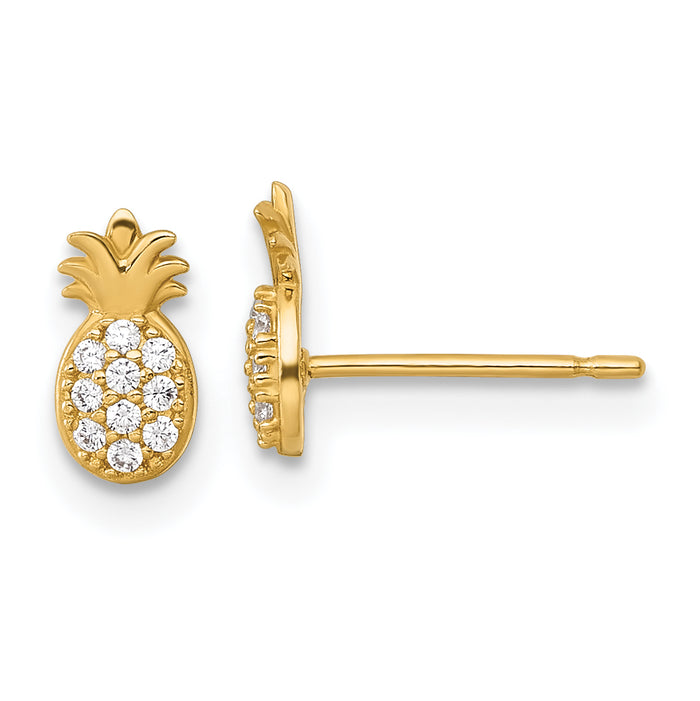 14k Polished CZ Pineapple Post Earrings-YE2305