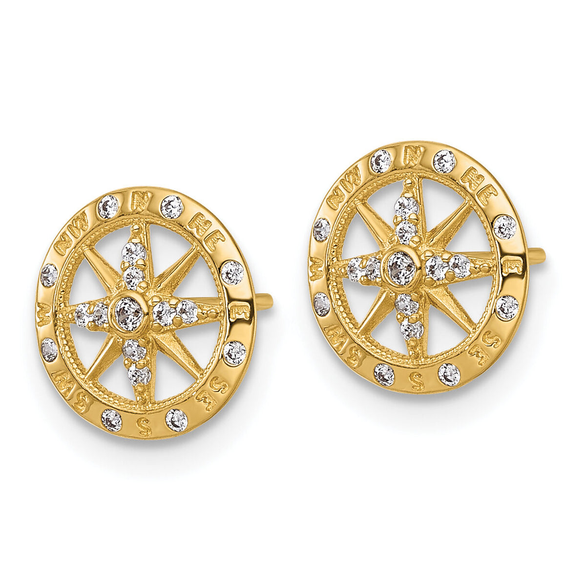 14k Polished CZ Compass Post Earrings-YE2307