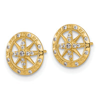 14k Polished CZ Compass Post Earrings-YE2307
