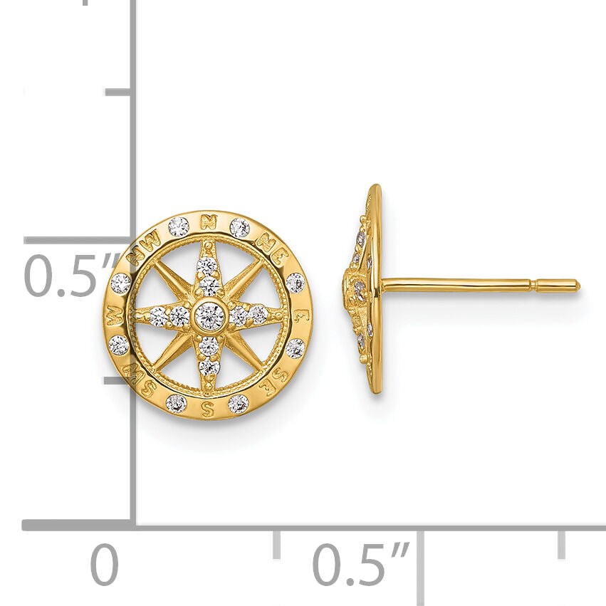 14k Polished CZ Compass Post Earrings-YE2307