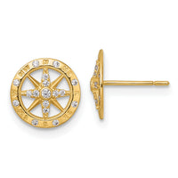 14k Polished CZ Compass Post Earrings-YE2307