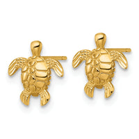 14k Polished and Diamond-cut Turtle Post Earrings-YE2308