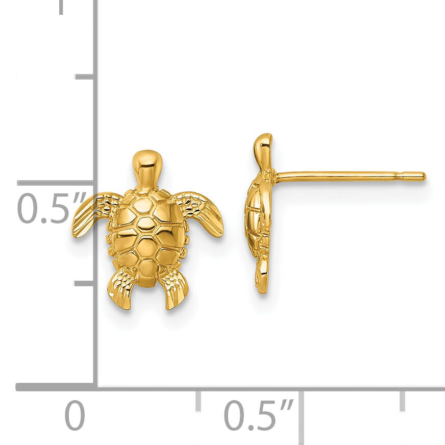 14k Polished and Diamond-cut Turtle Post Earrings-YE2308