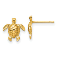 14k Polished and Diamond-cut Turtle Post Earrings-YE2308
