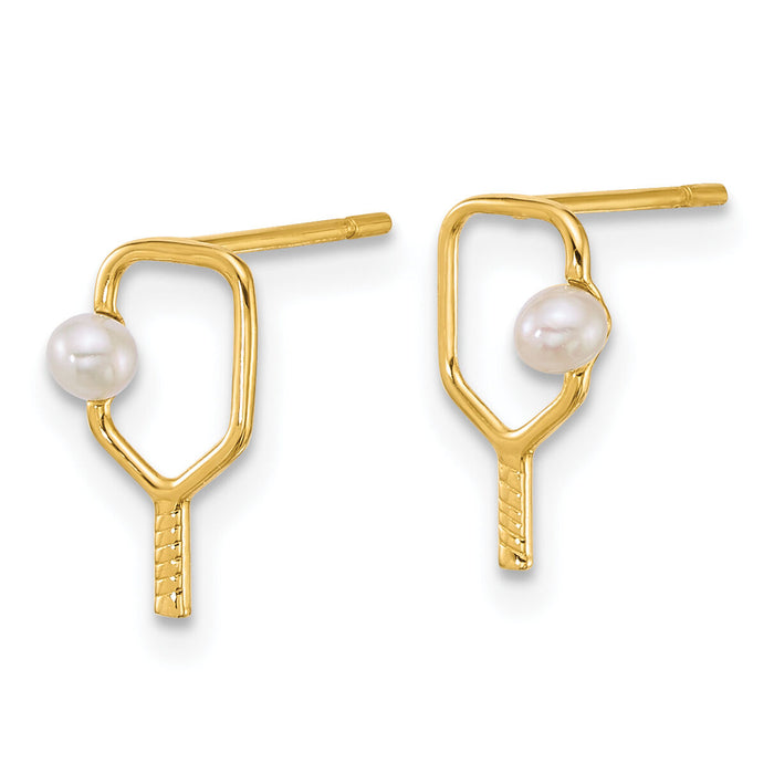 14k Polished Freshwater Cultured Pearl Pickleball Post Earrings-YE2311
