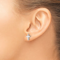 14k White Polished Cross Post Earrings-YE2313W