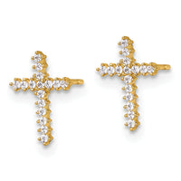 14k Polished CZ Cross Post Earrings-YE2316