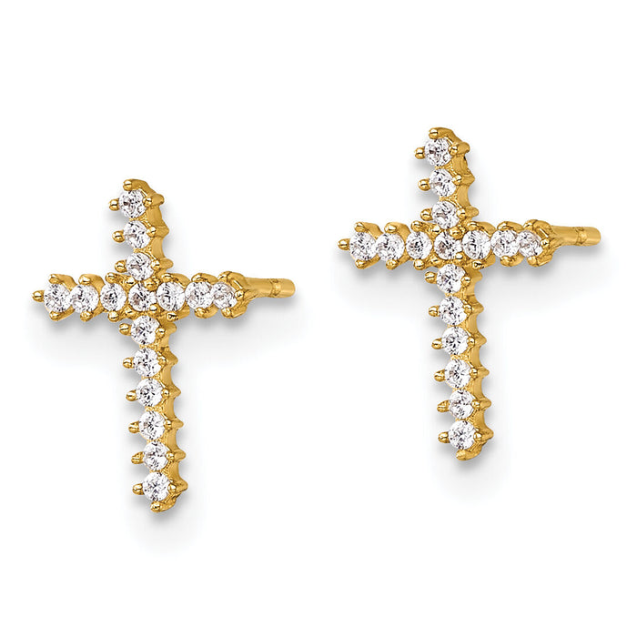 14k Polished CZ Cross Post Earrings-YE2316