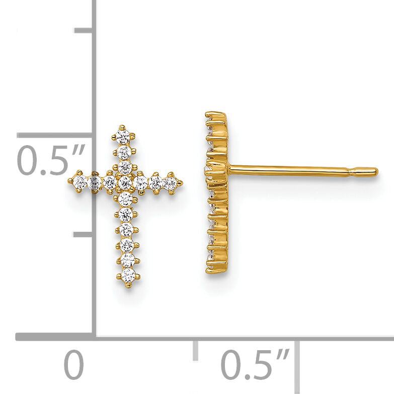 14k Polished CZ Cross Post Earrings-YE2316