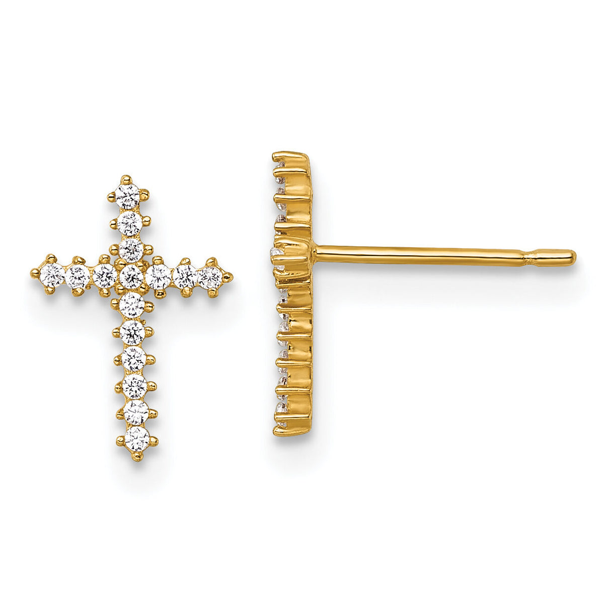 14k Polished CZ Cross Post Earrings-YE2316