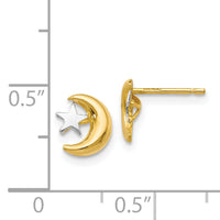 14k Polished & Rhodium Moon & Star Post Earrings-YE325