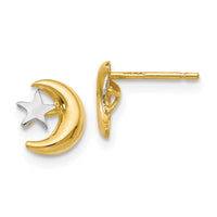 14k Polished & Rhodium Moon & Star Post Earrings-YE325