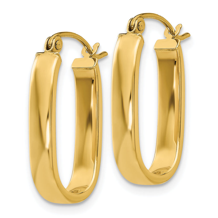 14k Polished 3.5mm Oval Hoop Earrings-YE434