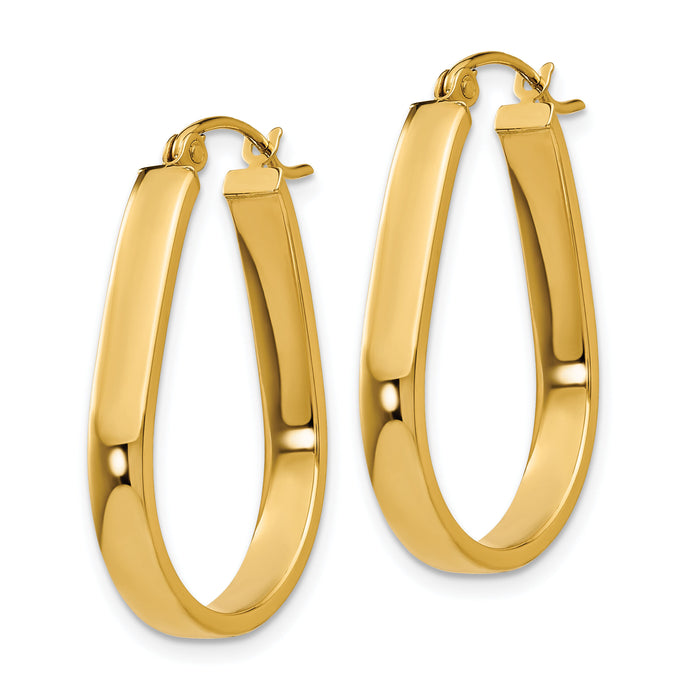 14k Polished 3.5mm Oval Hoop Earrings-YE436