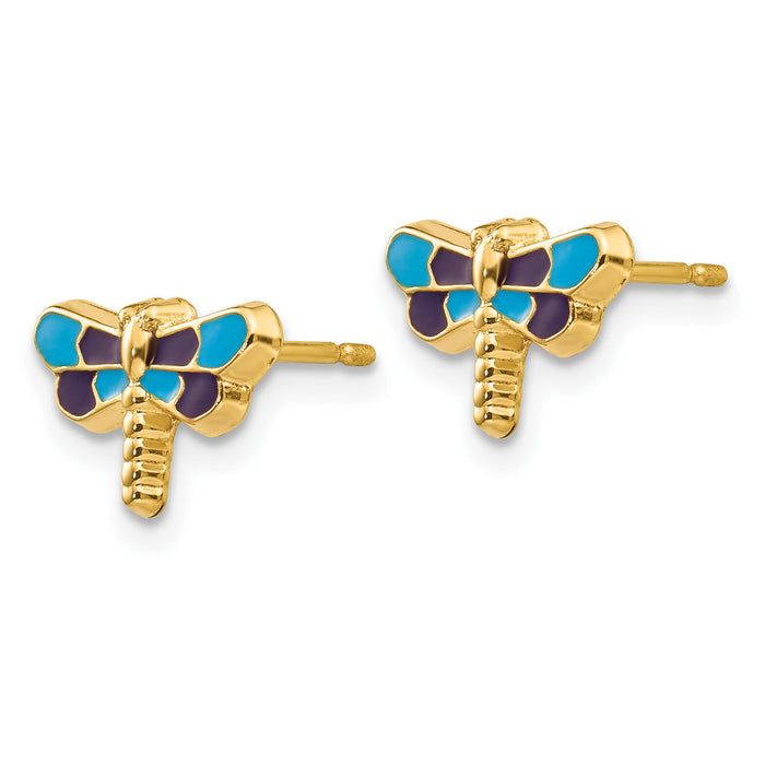 14k Enameled Dragonfly Earrings-YE591