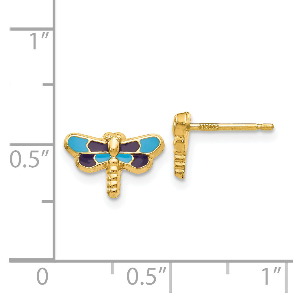 14k Enameled Dragonfly Earrings-YE591