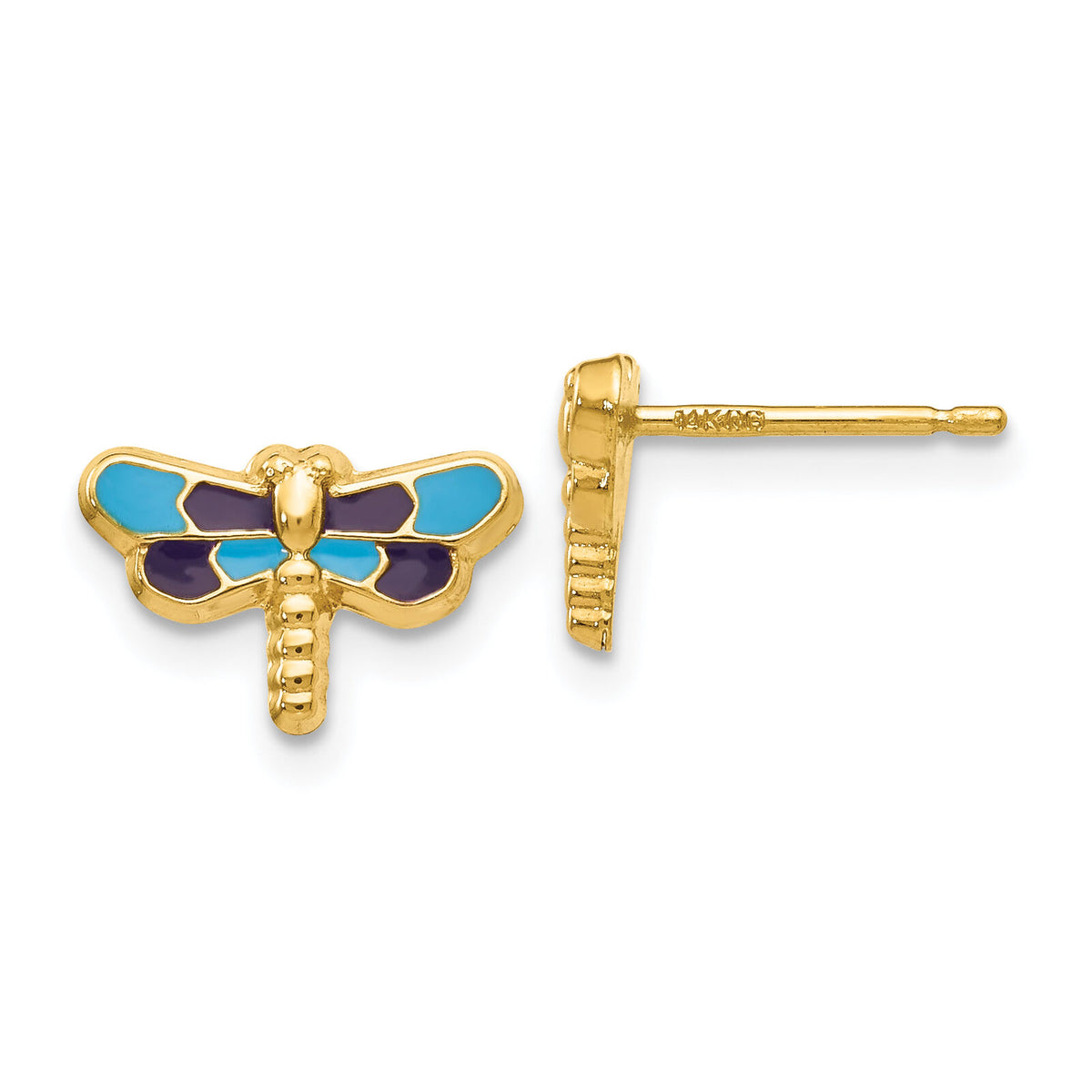 14k Enameled Dragonfly Earrings-YE591