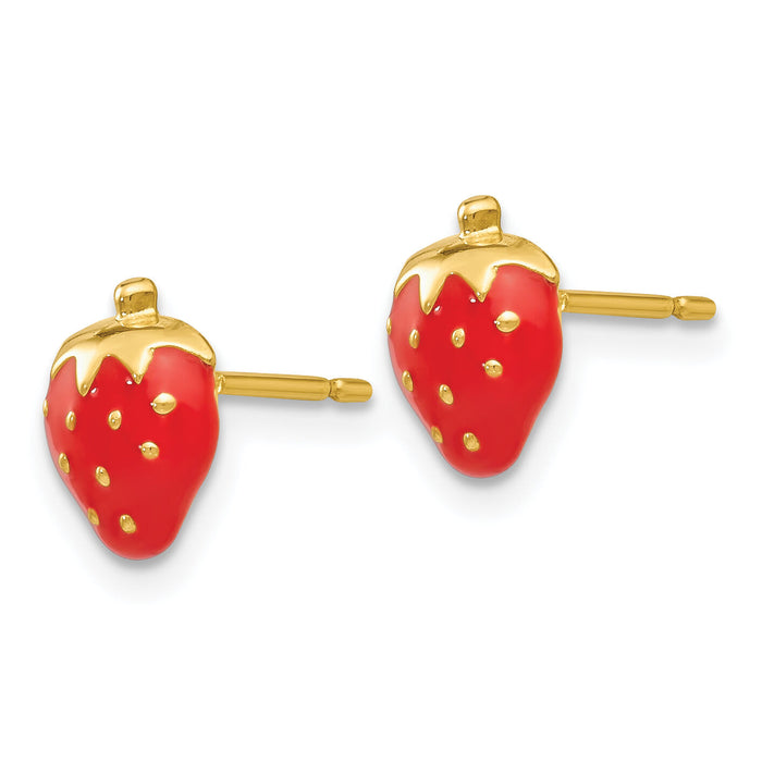 14k Enameled Strawberry Earrings-YE595
